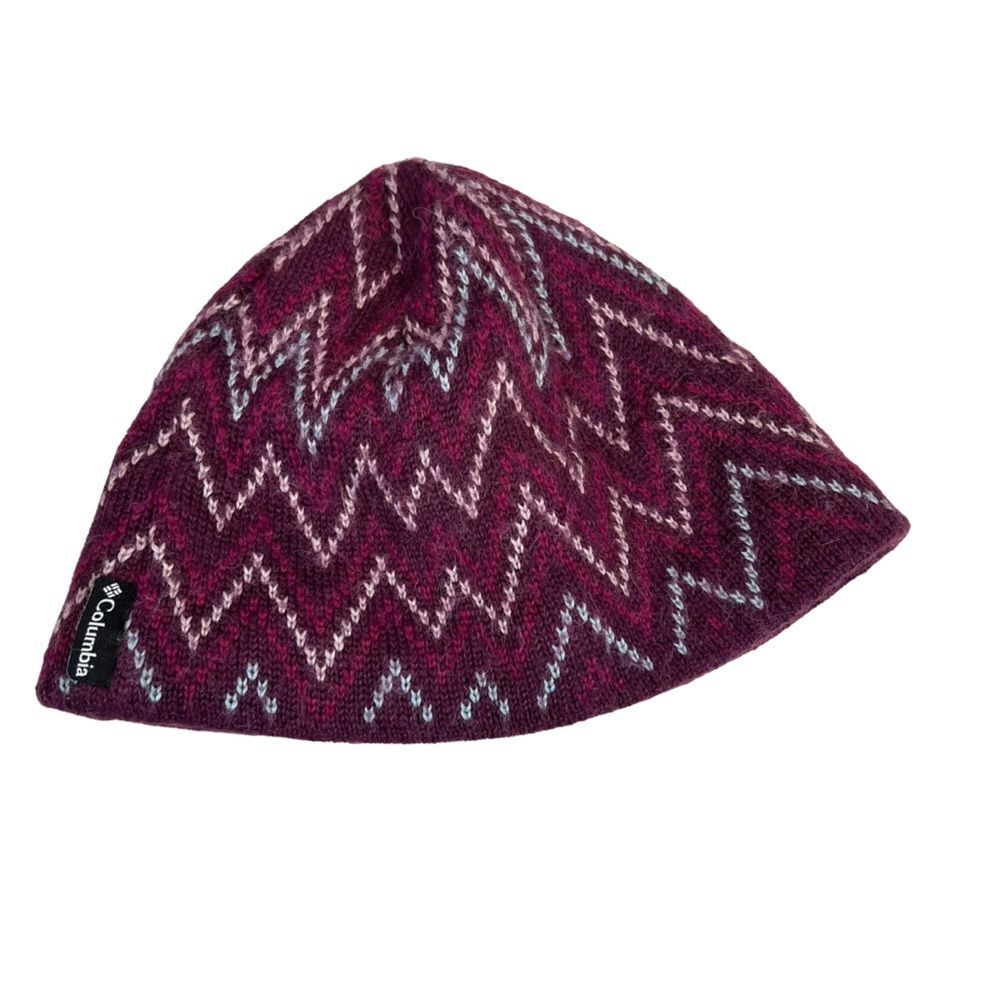 Columbia Beanie Women’s One Size Acrylic Wool Blend Purple/Wine Geometric